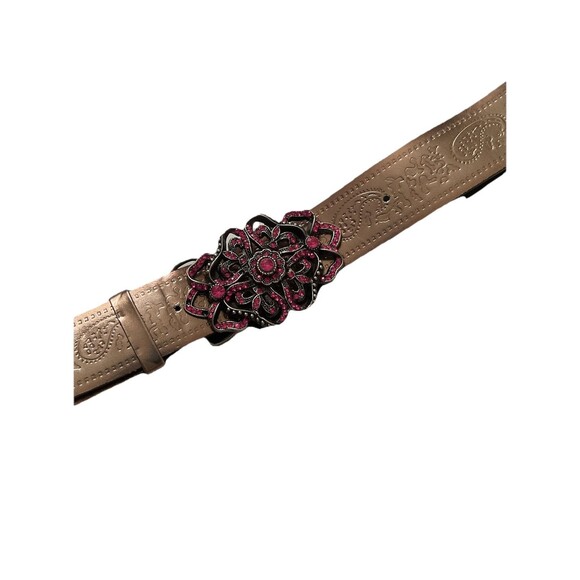 Women’s Rose Gold 90s Y2K Country Belt With Pink Jewels On Buckle. 40” - Picture 5 of 5